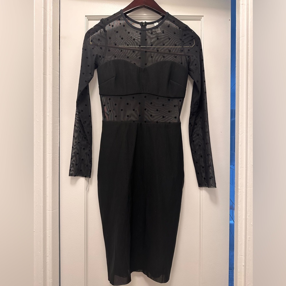 Bec & Bridge Black Sheer Polka Dot Long Sleeve Cocktail Dress